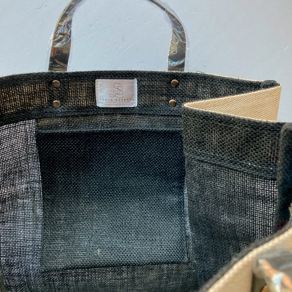 NWT Farmers Market Tote Santa Barbara Design Studio Black Tan Jute Leather 18H - Picture 8 of 15